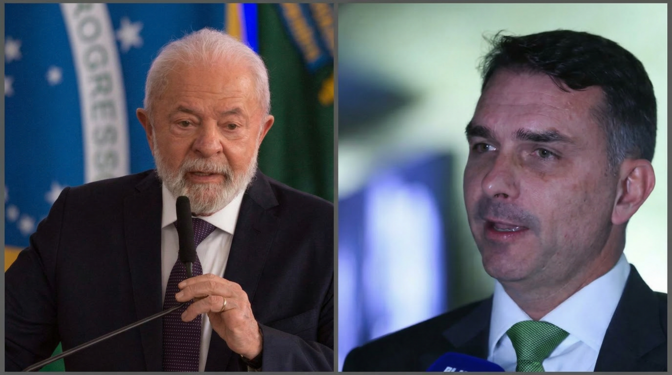 Lula e Flávio Bolsonaro em montagem sobre disputa eleitoral