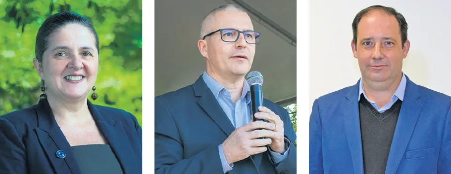 Reitora da Univates, Evania Schneider, reitor da Unisc, Rafael Henn, e o prefeito Jarbas da Rosa: os painelistas convidados