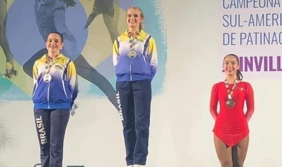 Patinadora venâncio-airense no auge da patinação, campeã sul-americana