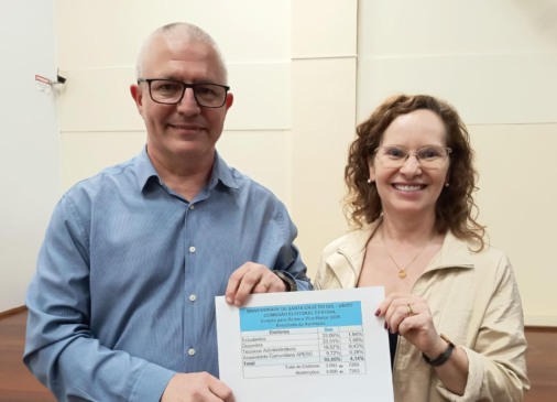 Rafael Henn e Andréia Valim agradeceram pela confiança da comunidade acadêmica (Foto: Bruna Lovato/Unisc)