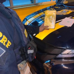 Droga estava disposta em um tijolo e escondida no teto da caminhonete (Foto: PRF/Divulgação)