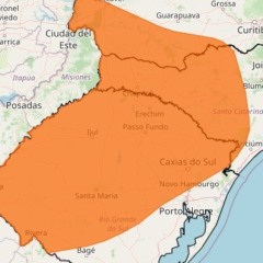 Mapa mostra área de risco de temporal nos três estados da Região Sul