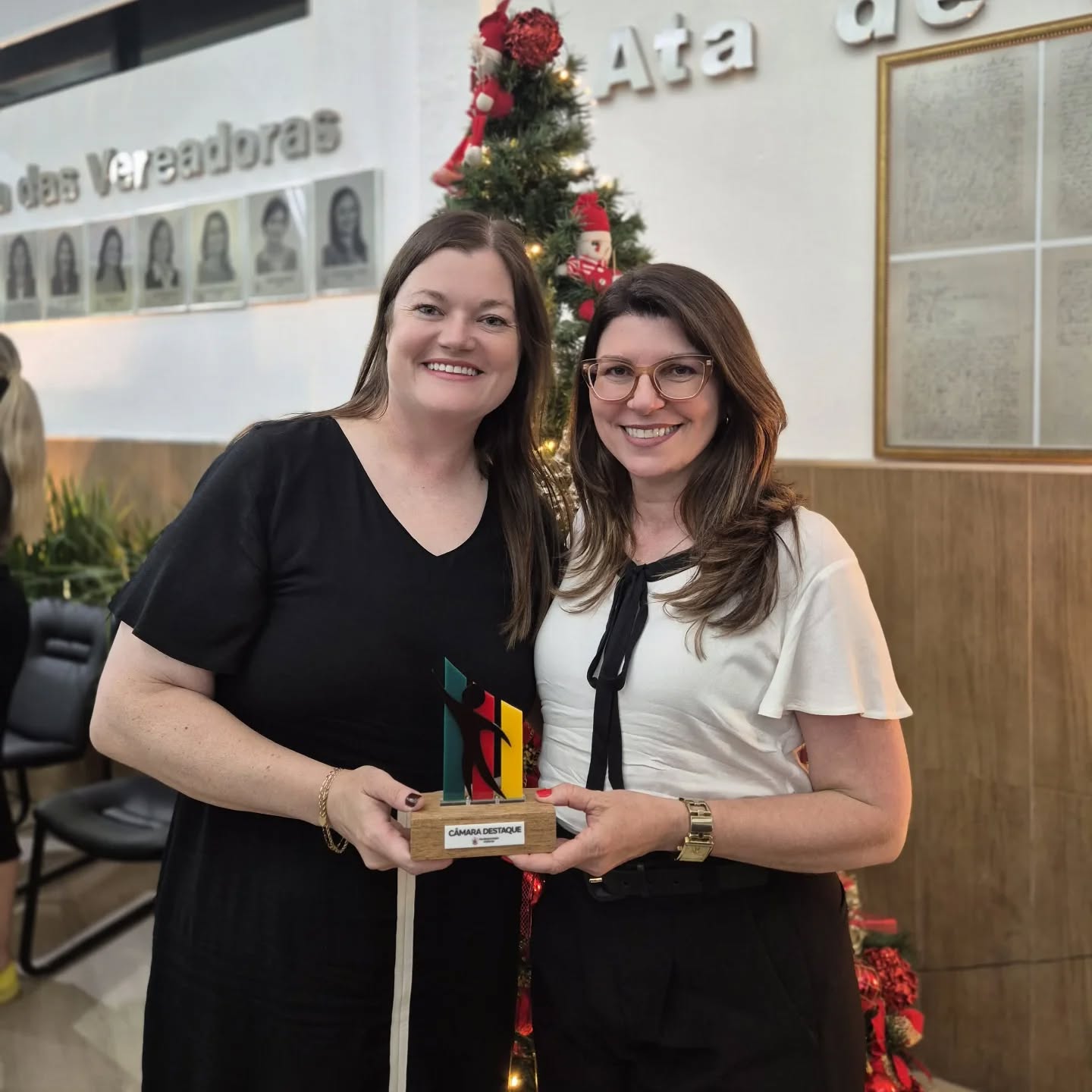 Jornalista Débora Kist, do Grupo Folha do Mate, foi uma das homenageadas da noite, que teve também o lançamento da revista que retrata os 90 anos do Poder Legislativo (Foto: Divulgação)