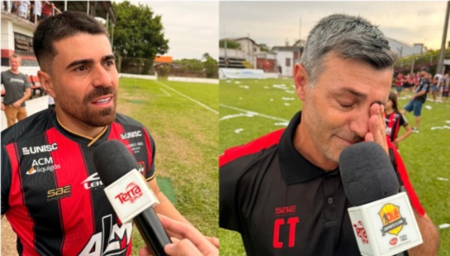 Capitão, Murilo Xavier, e técnico do Guarani, Éder Lazzari, ficaram emocionados ao final da partida. (Foto: Daniel Heck)