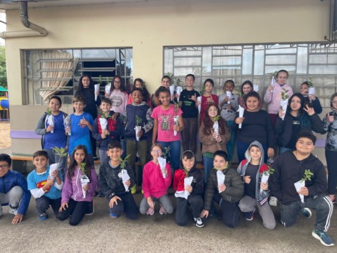 Alunos recebem mudas de árvores da Afubra