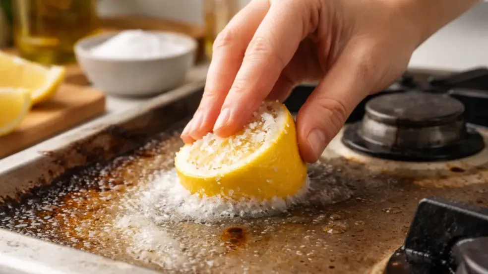 Limão com sal a mistura caseira que solta gordura incrustada do fogão Limão com sal a mistura caseira que solta gordura incrustada do fogão