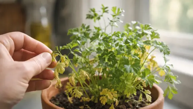 Não é falta de sol o erro que faz a salsinha perder vigor mesmo bem cuidada