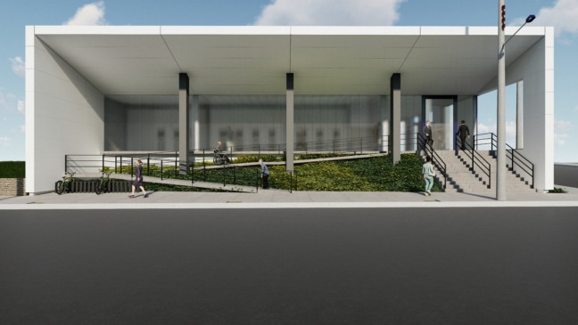 Projeto da nova agência da Caixa Econômica Federal (Imagem: Divulgação/ Konzen + Metz Arquitetura)