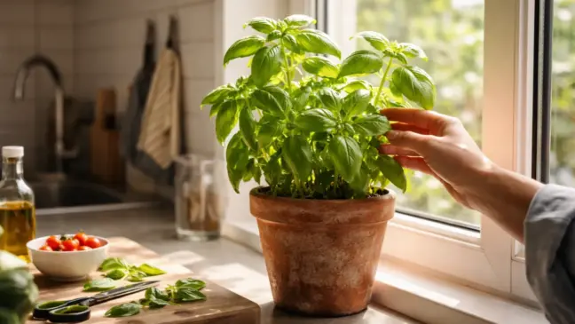 Toque suave na planta de manjericão-1280x720