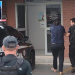 Foto mostra Dieike Andrigo de Mello (detalhe) sendo preso pela Pol&iacute;cia, em 2023, na chamada Opera&ccedil;&atilde;o Enxuta (Foto: Arquivo FM)